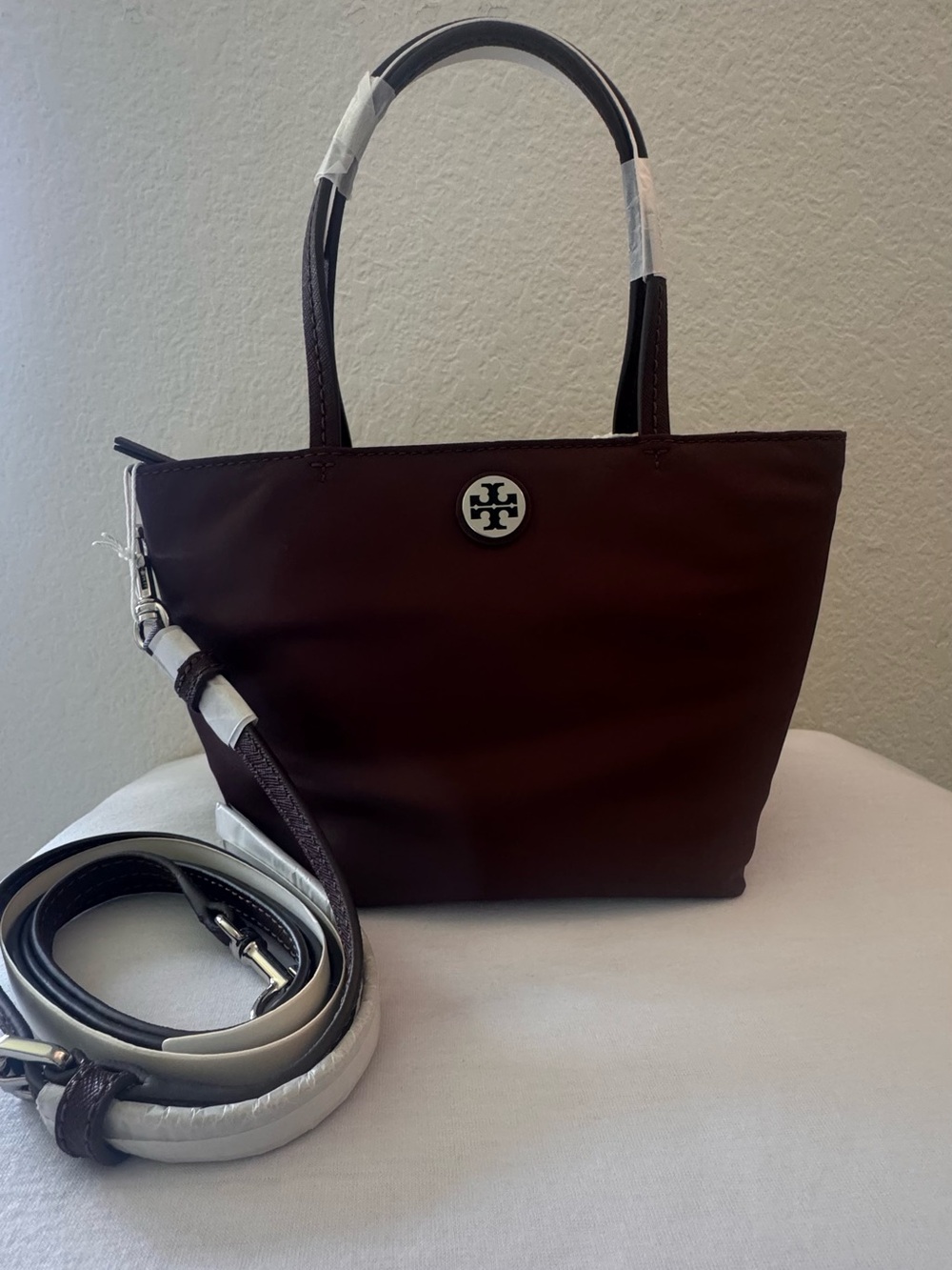 Tory Burch Chocolate Brown Mini Tote with Logo Medallion